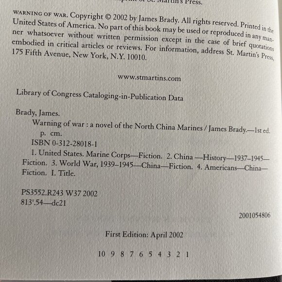 Warning of War A Novel Of The North China James Brady First Edition Hardcover DJ - Picture 4 of 12
